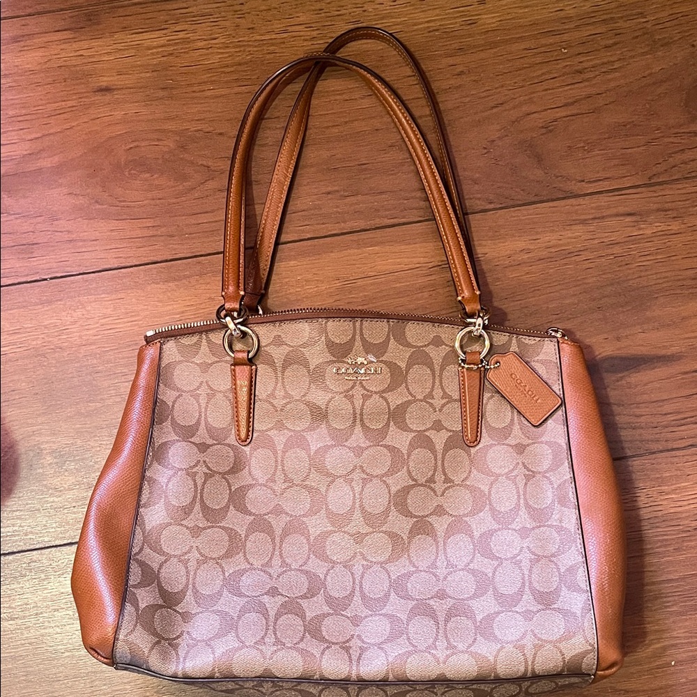 Coach Tan and Brown Signature Shoulder Bag